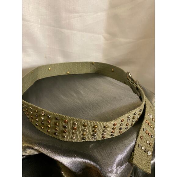 Women's Army Green Webbing Belt Studs Faux diamonds Size 10 (42 inch end to end) - Picture 9 of 14